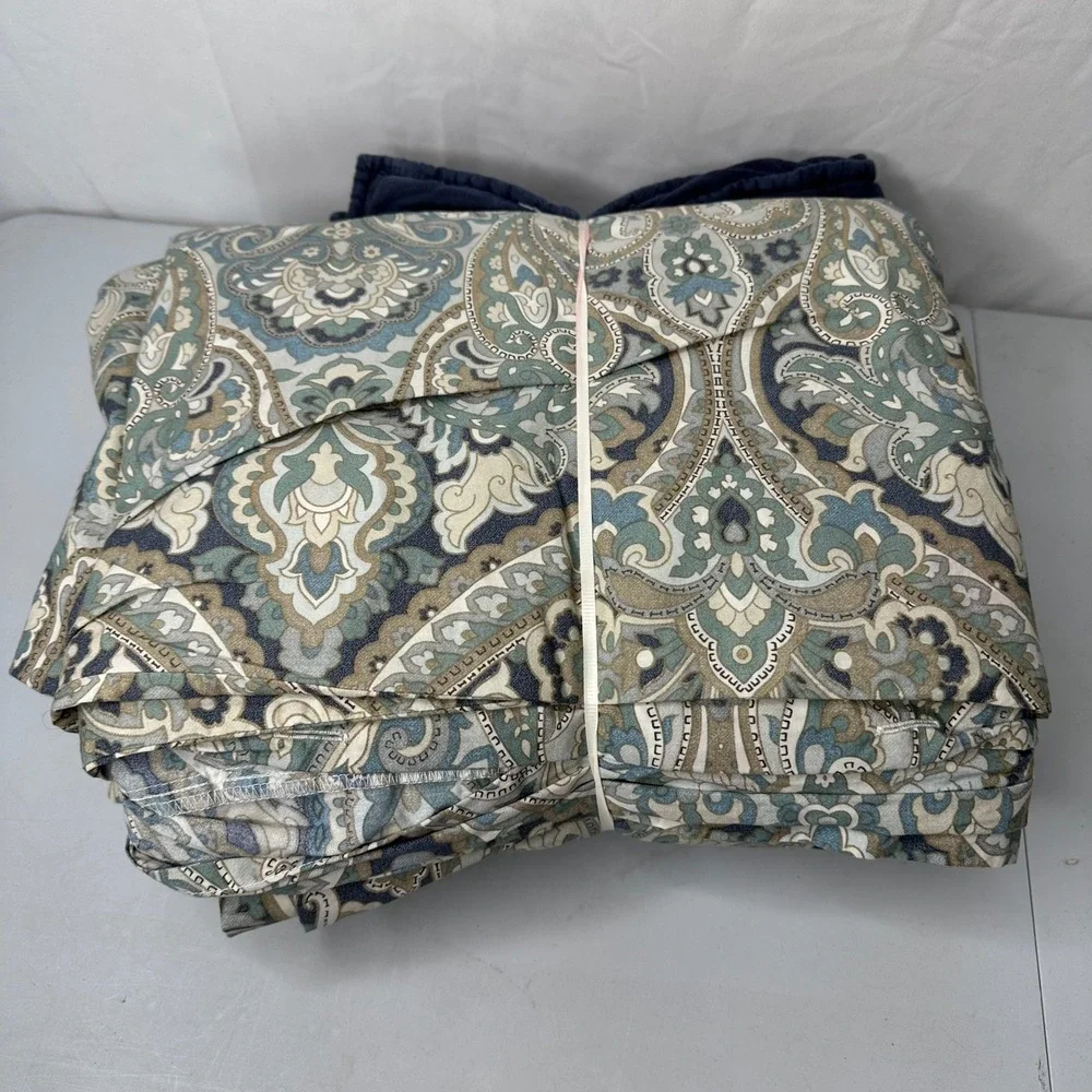 Pottery Barn Navy Quilted Duvet Cover and 2 Sets Paisley & Solid Euro Shams